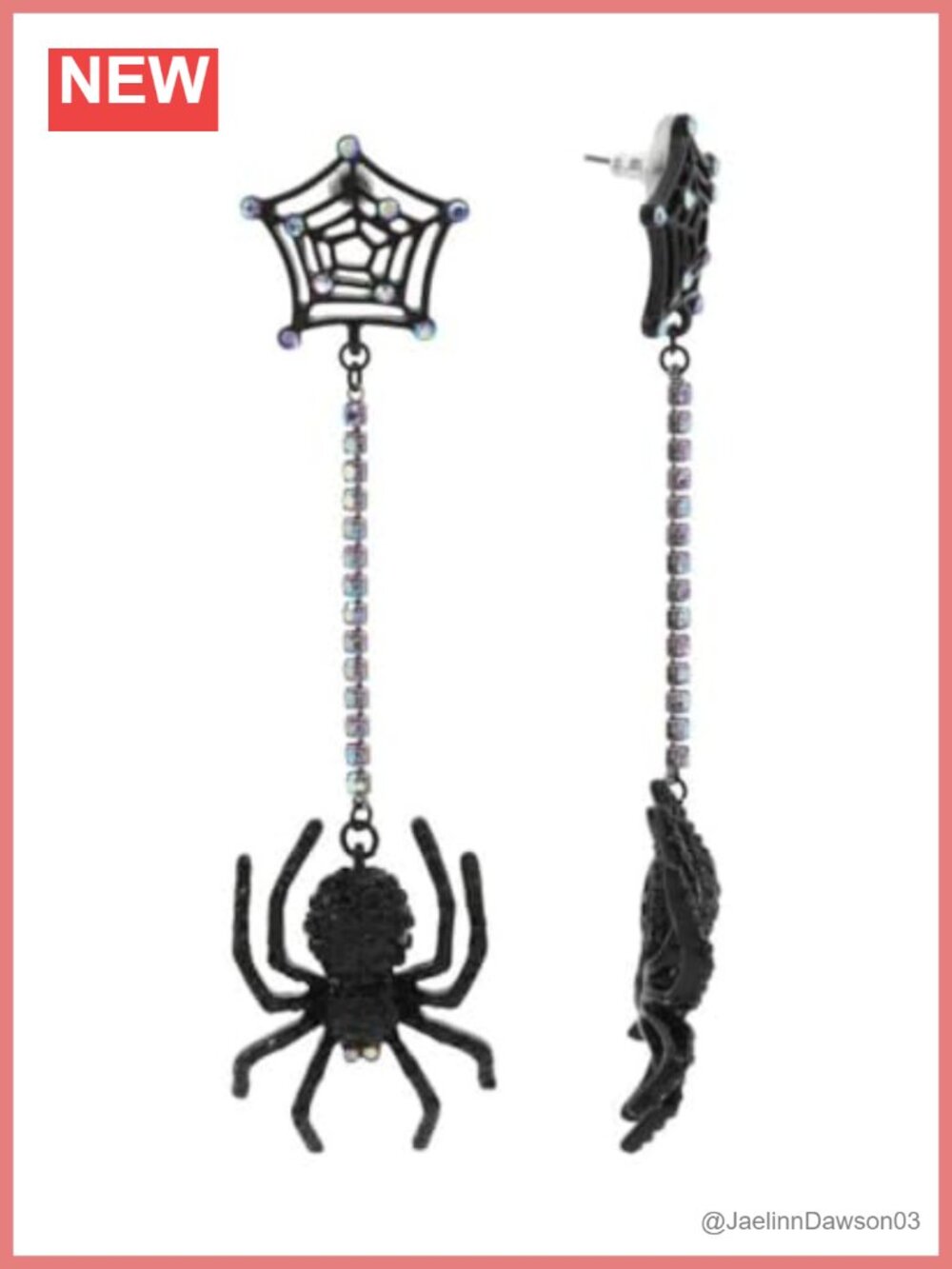 Betsey Johnson Spider Dangle Earrings with Rhinestone Chain 4.5 Inch